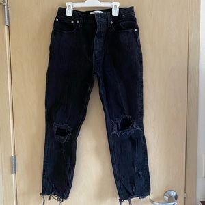 Black A&F Capri Jeans with distress and holes.
